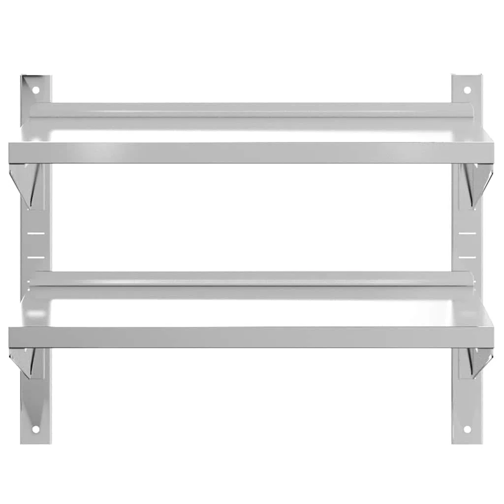 Estantería de pared de acero inoxidable, 2 estantes, 75 x 40 x 60 cm, para gastronomía, garaje y laboratorio, soporta hasta 50 kg, con accesorios de montaje