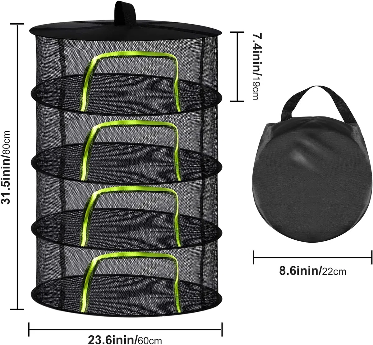 Forhome Red de Secado Plegable de 4 Capas a Base de Hierbas con Malla para Colgar, Bolsa de Almacenamiento y Ganchos