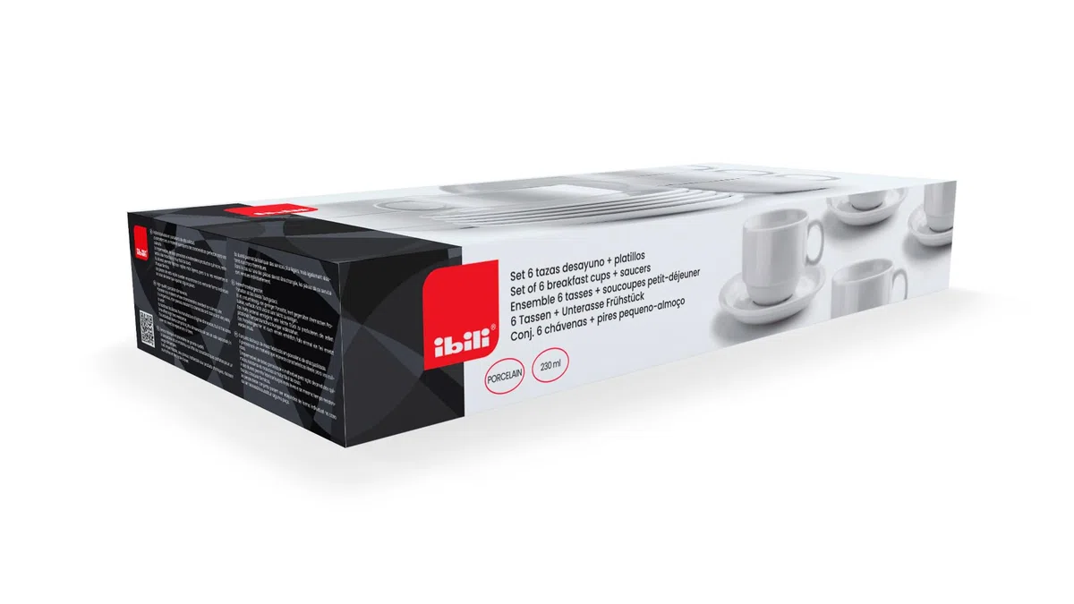 IBILI - Juego de 6 Tazas de 230 ml con Platillos Castilla Blanca, Porcelana