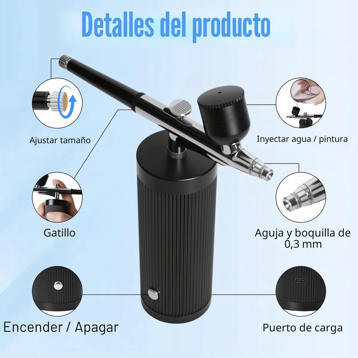 Kit de Aerógrafo con Compresor, Recargable Portátil Inalámbrico Compresor Aerografo, Boquilla de 0.3mm, para Pintura, Uñas, Maquillaje, Arte, Tatuaje, Decoración de Pasteles