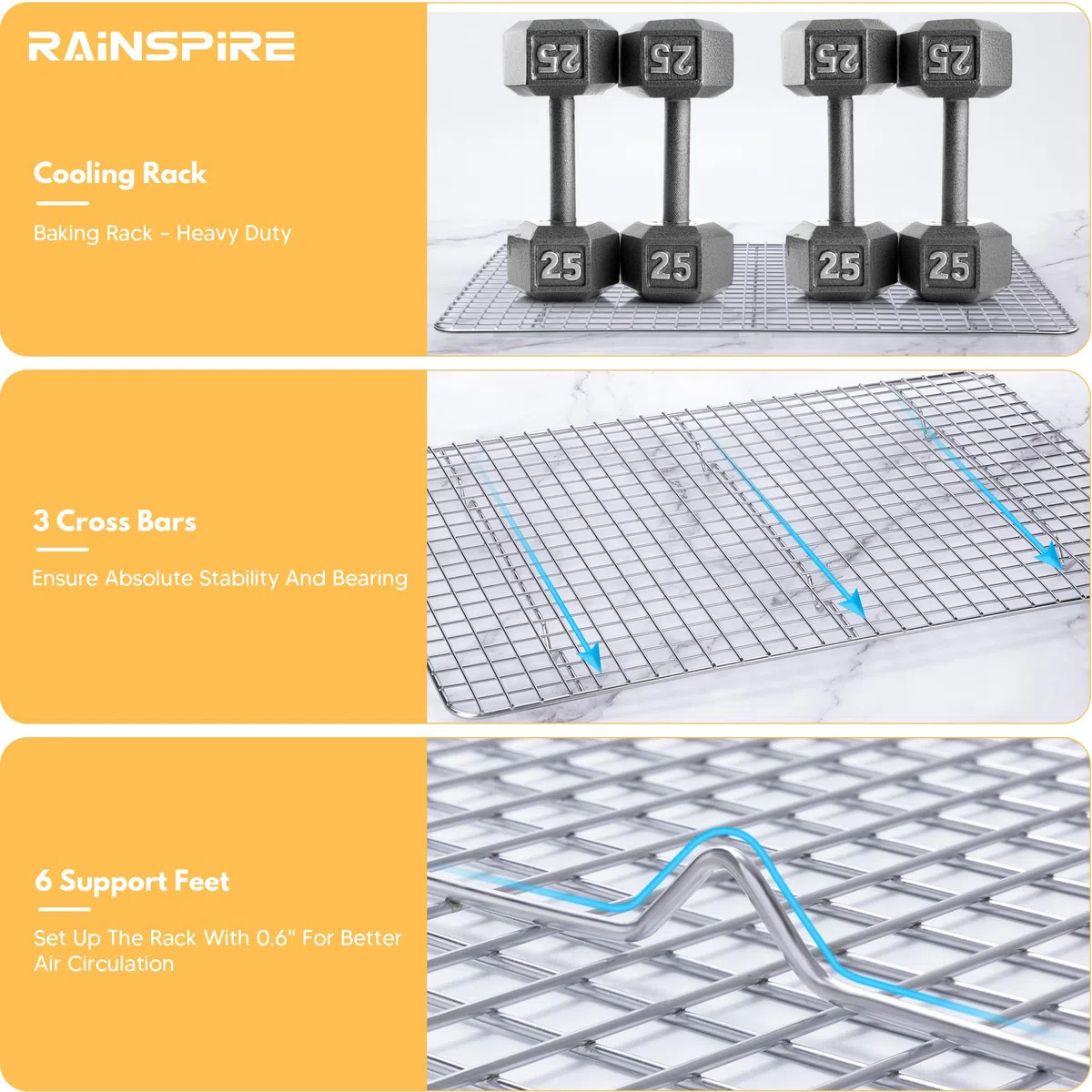 Rainspire Estante de refrigeración de acero inoxidable, estantes de refrigeración resistentes para cocinar y hornear, estante de alambre apto para horno para cocinar, estante para hornear para cocinar