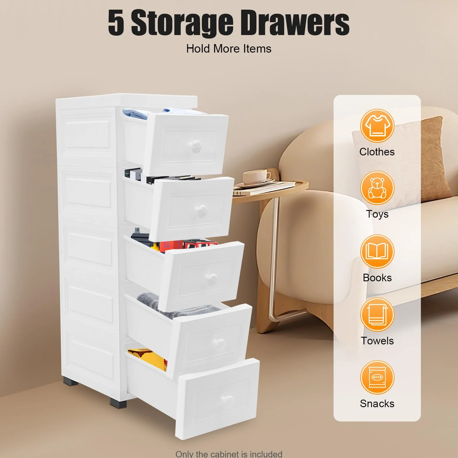 Cajonera de 5 cajones, carrito con ruedas, carrito de cocina, carrito de baño con ruedas, contenedor rodante, carrito multiusos con cajones, para baño, cocina, oficina, sala de estar, dormitorio