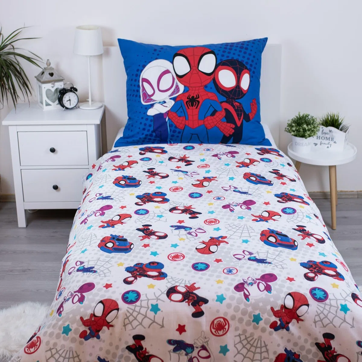 Spidey y Sus Amigos Funda Nórdica Cama 90 140x200 + Funda Almohada 70x90 | Ropa de cama reversible | Algodón natural transpirable Oeko-Tex | Licencia Marvel | 3-8 años | Regalo | Lavable a máquina