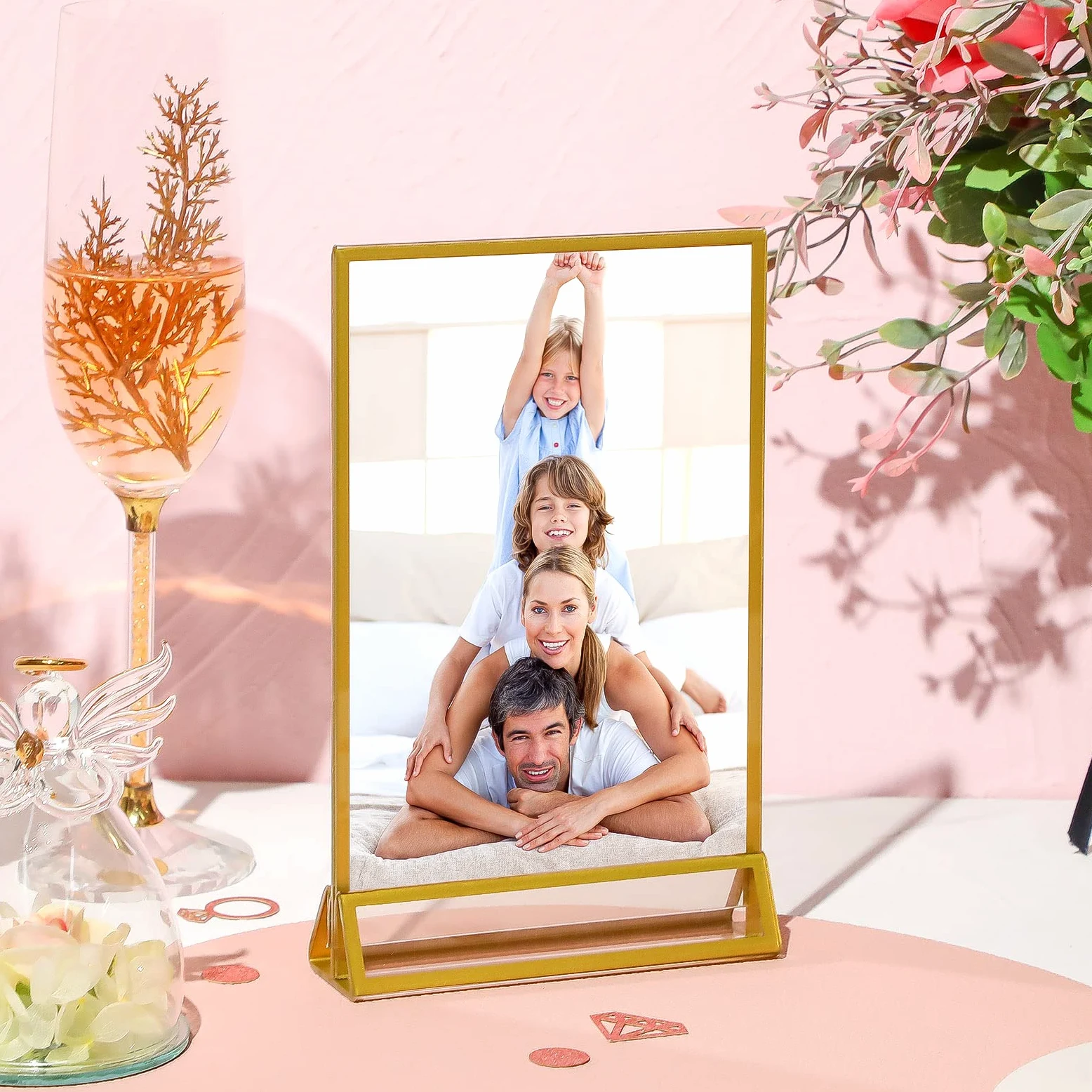 18 piezas de marcos de tabla de números claros de mesa de doble cara Marco de fotos titular de números de mesa de boda, soporte de menú, marco de fotos (dorado, 18 x 18 pulgadas)