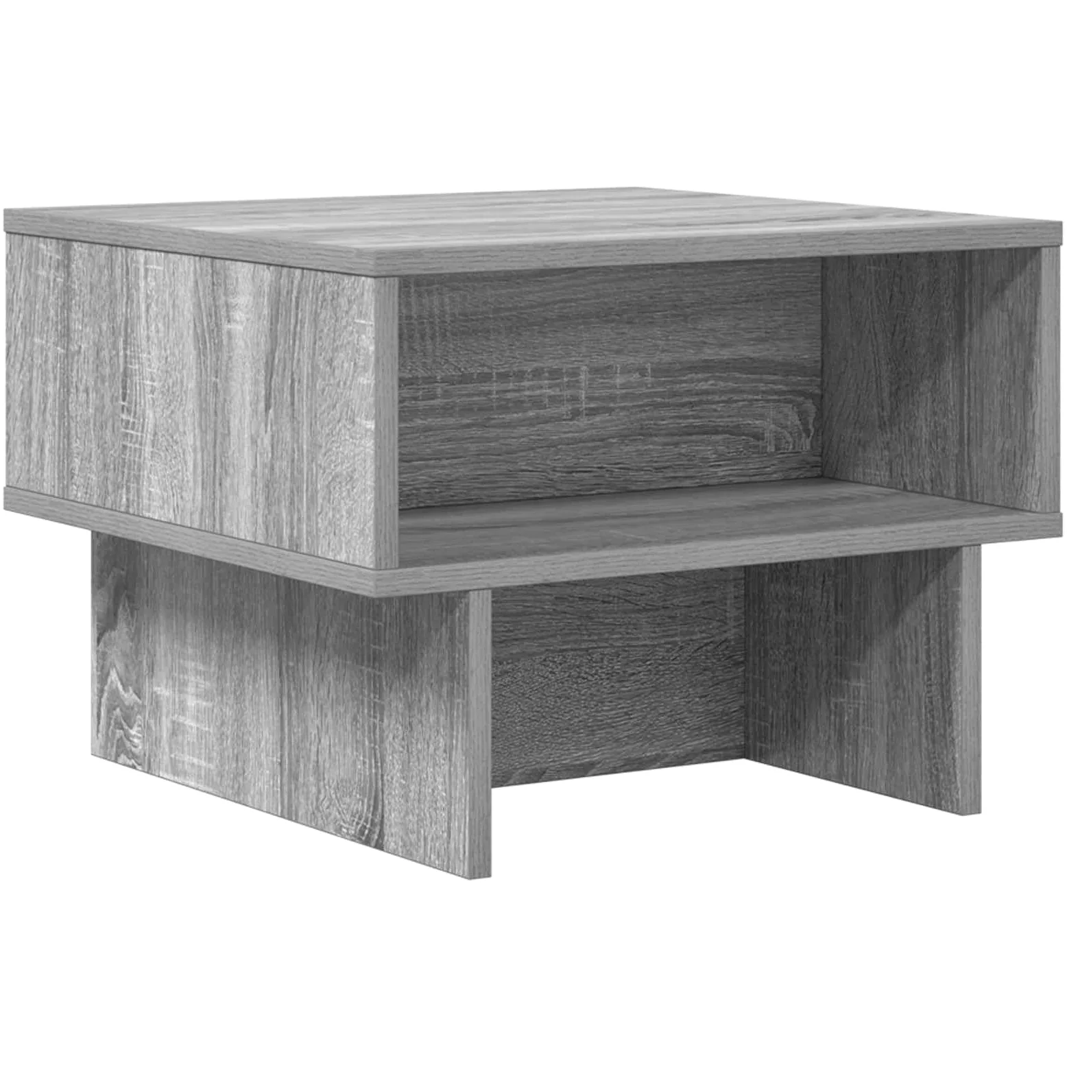 Mesa de centro Sonoma gris 48 x 46 x 35 cm, pequeña mesa auxiliar de madera para salón, moderna mesa de salón con 2 estantes, mesa de sofá compacta