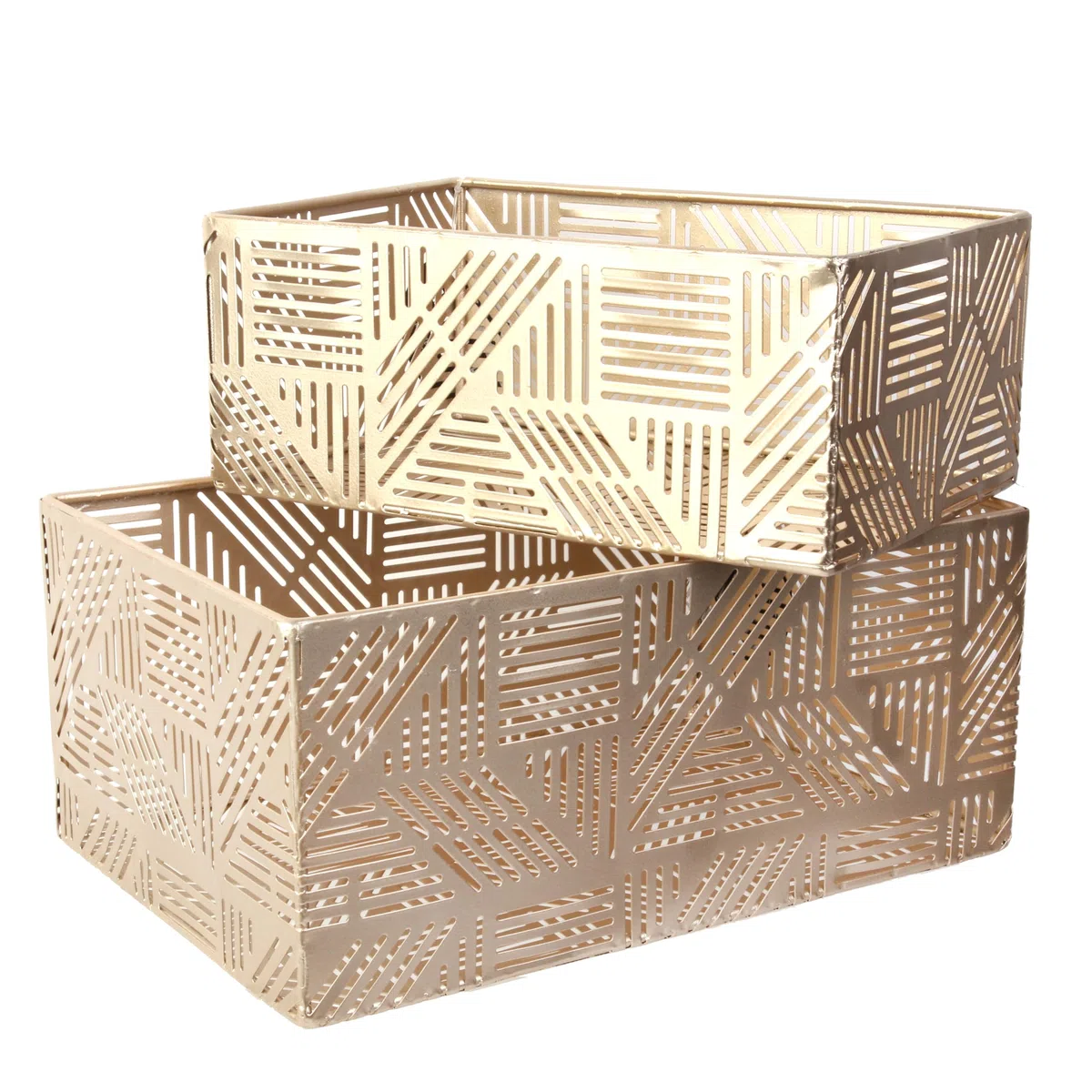 HOME DECO FACTORY - RG6250 - Cesta de Metal Calado Dorada - Diseñada para Almacenamiento y Decoración - Set de 2 - Dimensiones 25 x 17 x 12 cm - Color Oro - Idea de Regalo