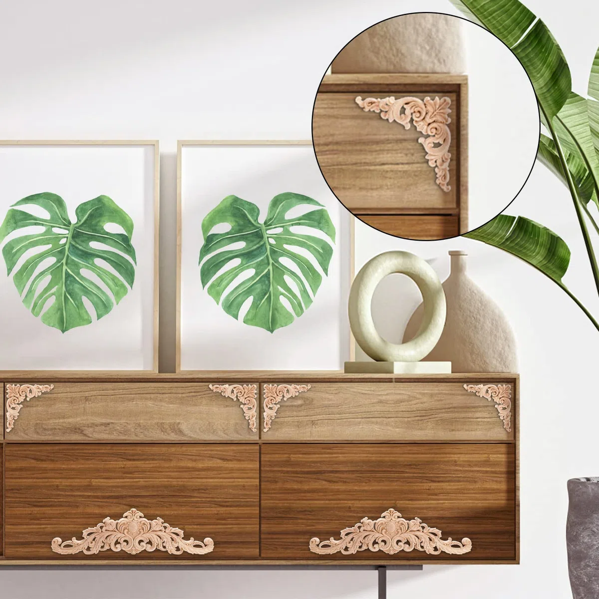 Coloch 12 apliques de madera, adornos decorativos de madera tallados sin pintar, para cama, puerta, armario, tocador, decoración de muebles, 2 tamaños