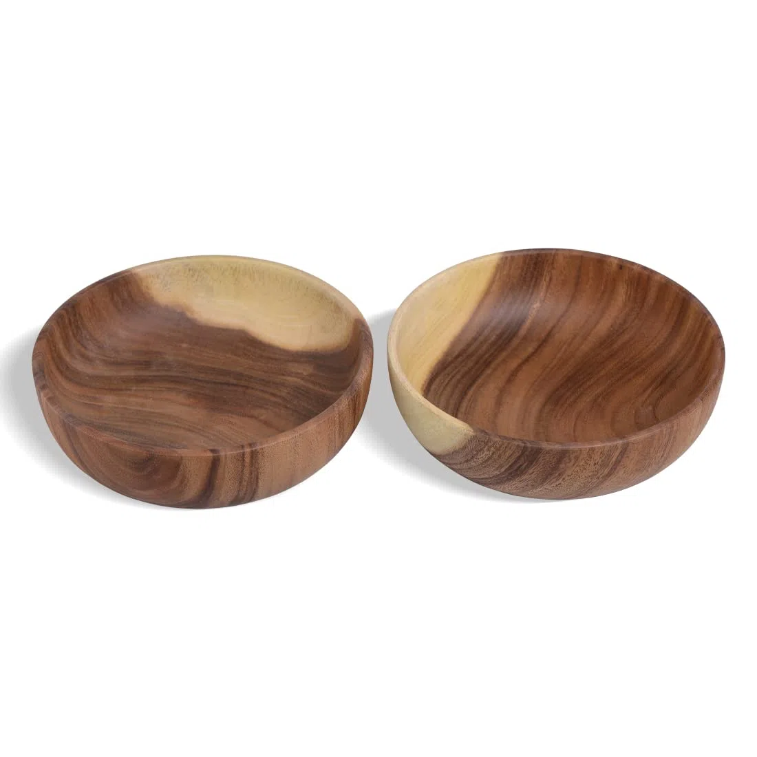 Hecho a mano a partir de ensaladas de madera maciza de acacia 7.1 o 7.9 pulgadas, juego de 2 cuencos individuales de madera grandes para frutas, ensaladas y decoración de fruteros para aperitivos