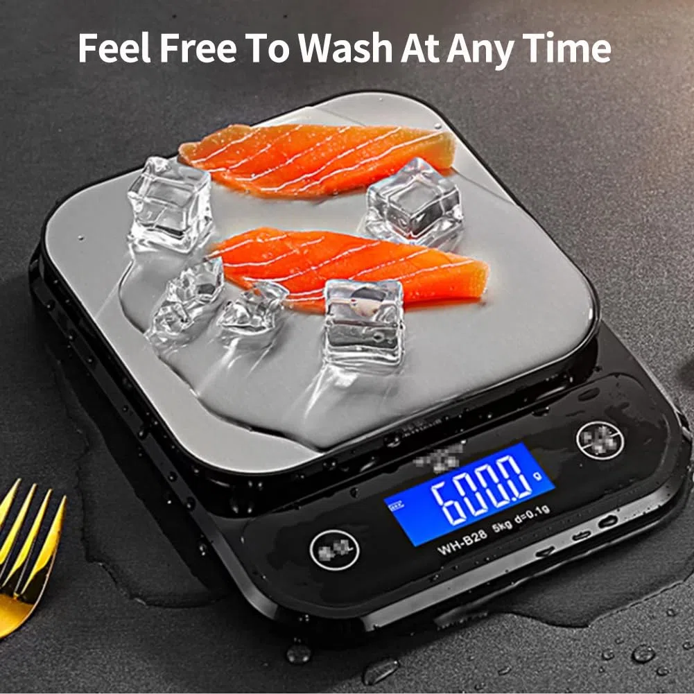 Bascula De Cocina Impermeable IP67, 0,01 Oz/0,1 G Alta Precisión, 11 Lb/5 Kg, Lavable, Plataforma De Pesado De Acero Inoxidable, Bascula Cocina USB Recargable Para Cocinar, Hornear, Perder Peso, Etc.