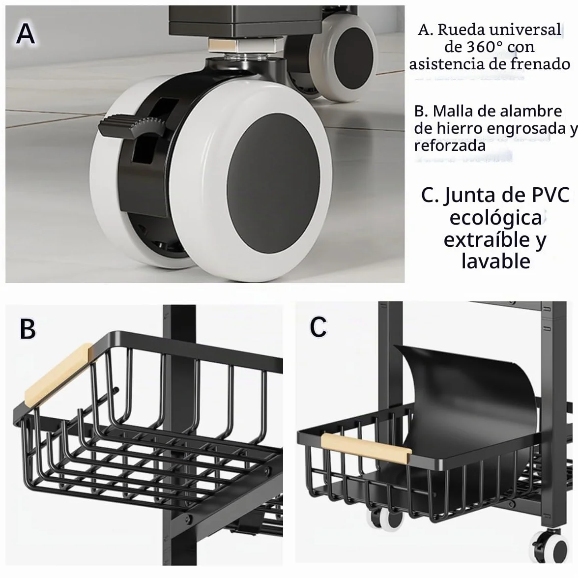 Canastas de alambre de metal con ruedas, contenedores de almacenamiento apilables, estante organizador de cocina, carrito de frutas y verduras de múltiples niveles, estante estacional para