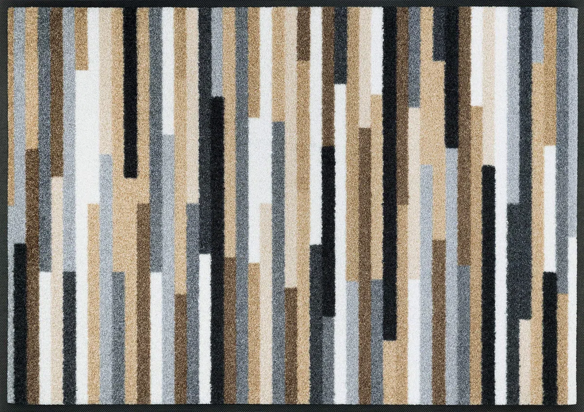 Wash+Dry Alfombra Mikado Stripes Nature 60x85cm, Adecuada para Interiores y Exteriores, Lavable