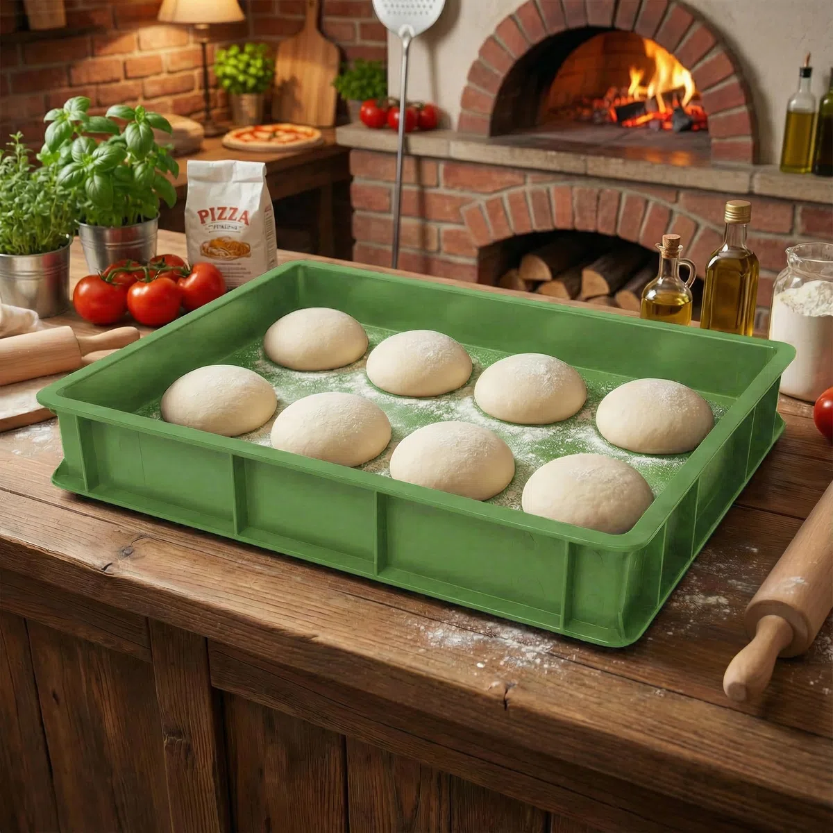 Morleos 5 cajas para hacer pizza, 60 x 40 x 7 cm, color verde, fabricado en Italia, caja de fermentación, caja de pasta, pasta, levadura, apilable, para pizza, gofres, pasteles, masa de pan