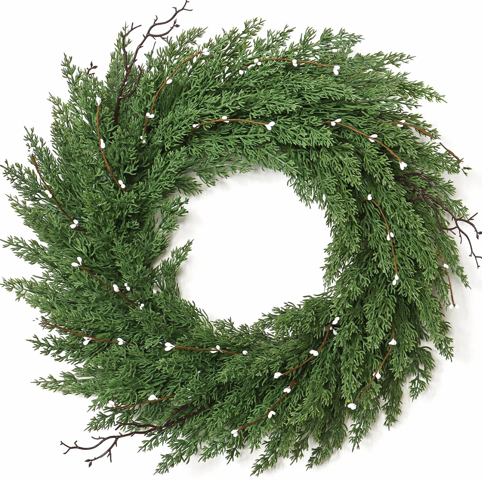 Weldomcor Corona de Navidad para Puerta 56 cm Grande Corona Navidad Puerta Verde Guirnalda Navidad Pino Norfolk Pine Corona de Adviento Adornos Navidad para Balcón Paredes Ventanas