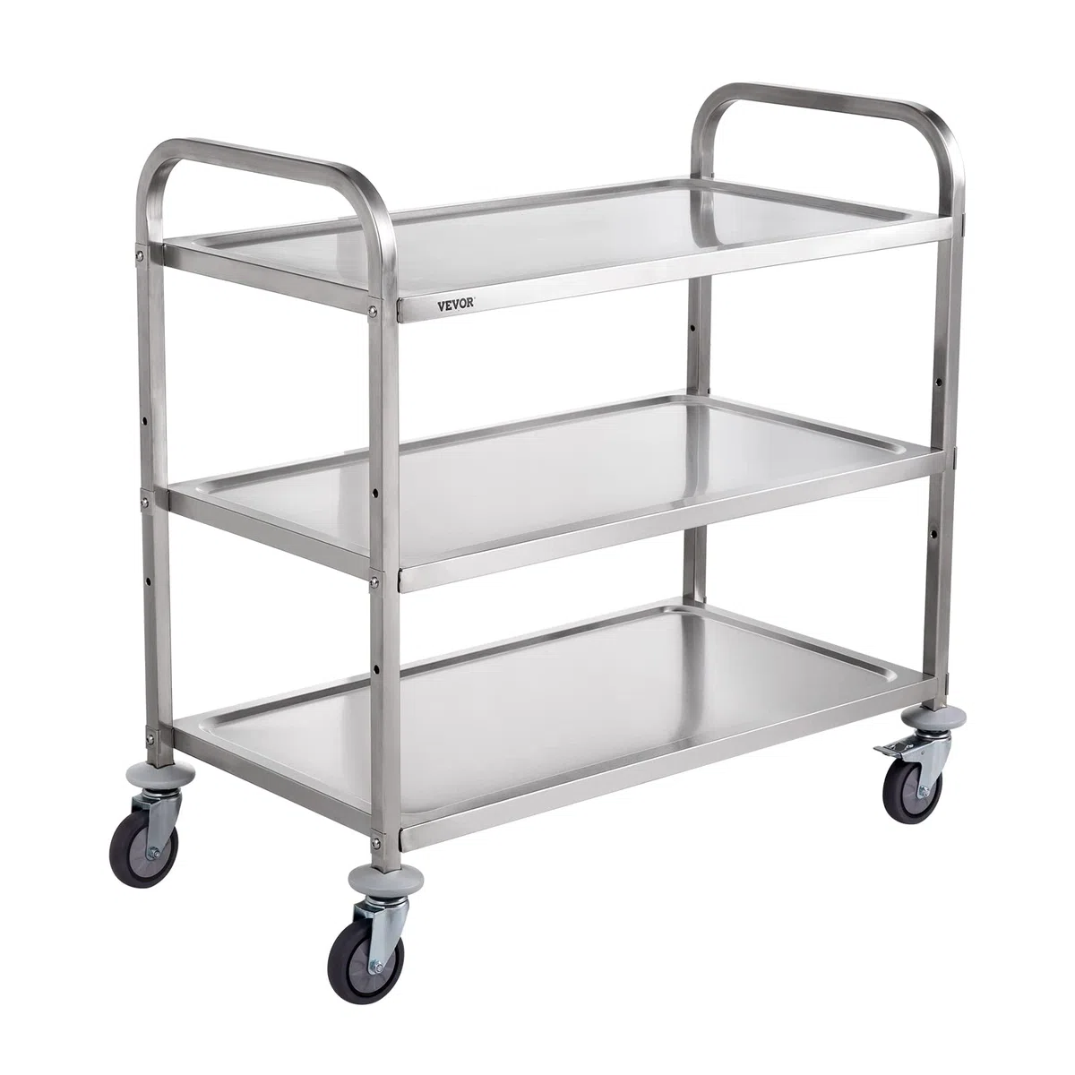 VEVOR Carro con Ruedas de 3 Niveles Carro de Almacenamiento Multifuncional de Acero Inoxidable 94x49,5x93 cm Carga 100 kg Ruedas con Bloqueo 6 Ganchos para Almacenamiento Lavadero Cocina Restaurante