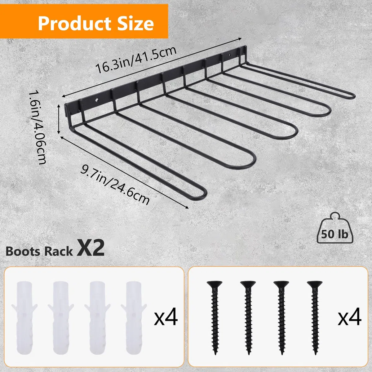 Gugxiom 2 zapateros de pared, zapatero de metal negro para exteriores, para botas de goma y botas altas, adecuado para armarios, pasillos, exteriores y garajes
