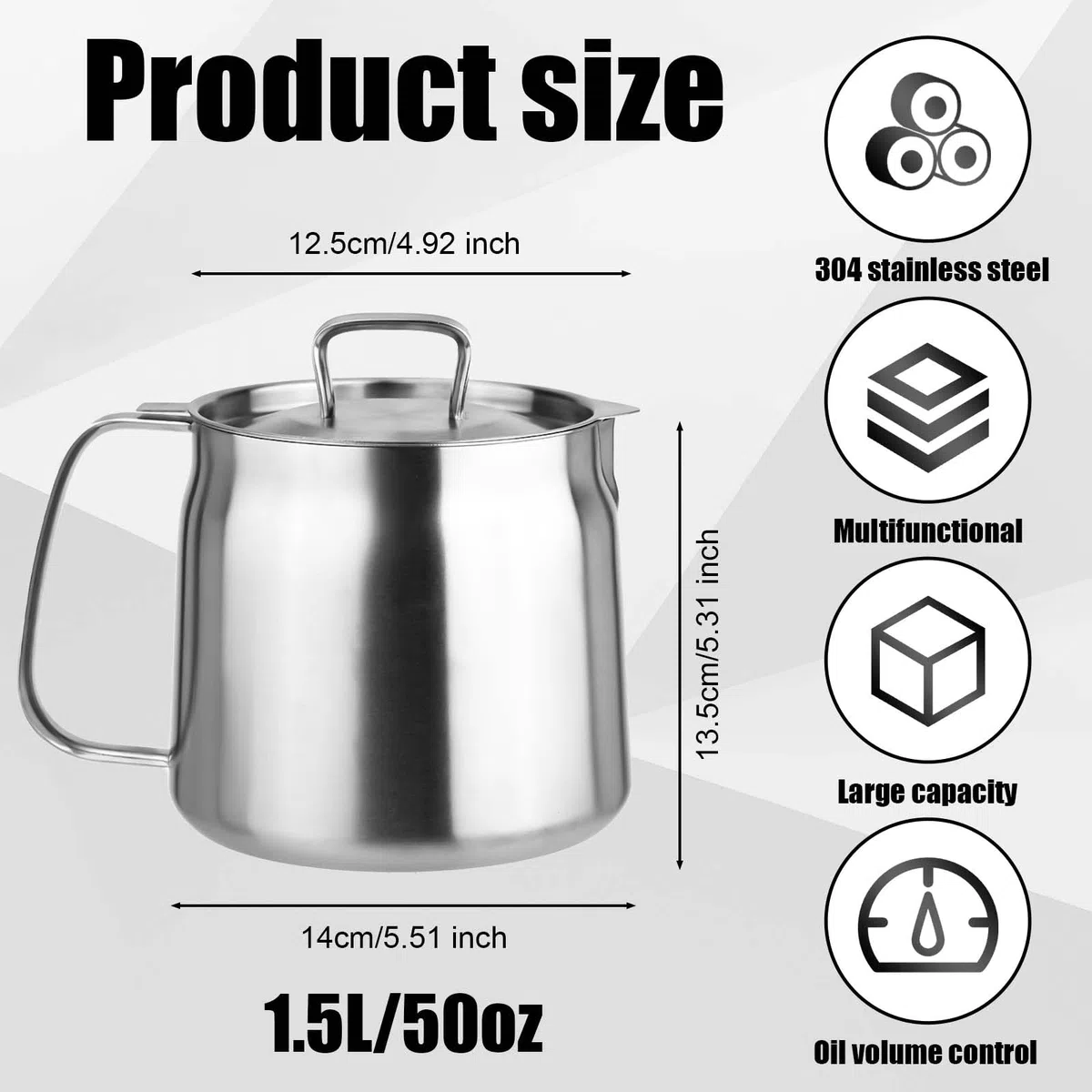 1.5L Recipiente Filtro Aceite, Versátil de Gran Capacidad Recipiente Aceite con Colador con Tapa de Colador y Cesta para Freír Oil Filter Pot para Cocina Camping Almacenar Alimentos con Grasa