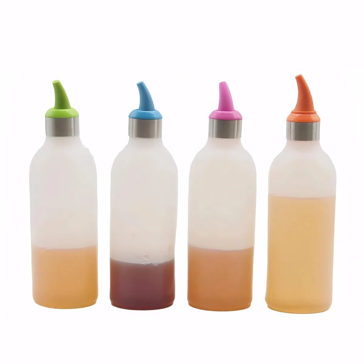 Botellas de Plástico Paquete de 4 Botellas Transparentes Dispensadores Rellenables para Ketchup Mostaza Vinagre Salsas Aceite Sin BPA KT30