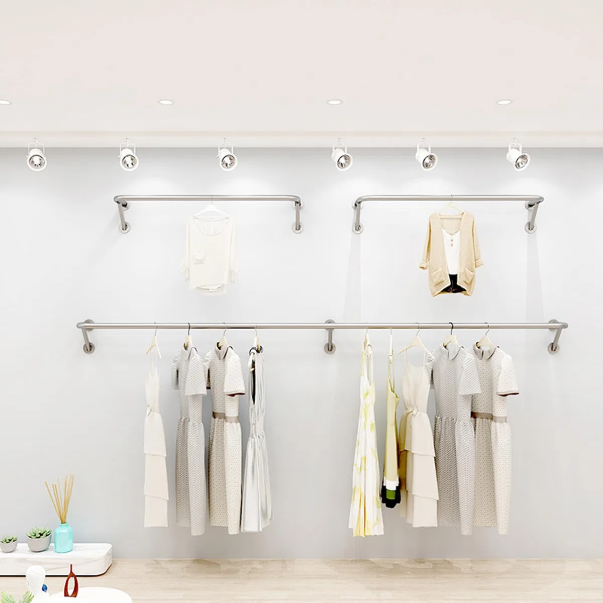 Perchero de Pared, Barra Moderna para Colgar Ropa, Perchero Comercial, de estantes para Colgar Ropa de Acero Inoxidable para Uso Comercial, Barra para Ropa de lavandería, Organizador