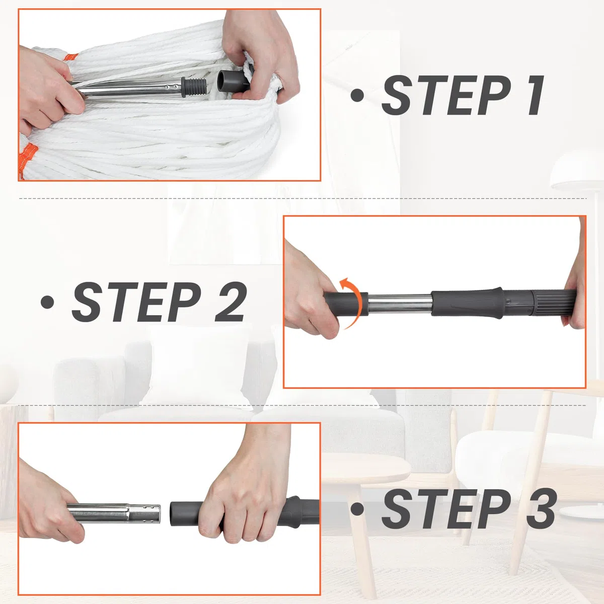 Mopa autoescurridora para suelos de madera dura, mopas giratorias para limpieza de suelos con mango de 55 pulgadas de largo, fregona de cocina/baño con almohadilla de abastecimiento superior