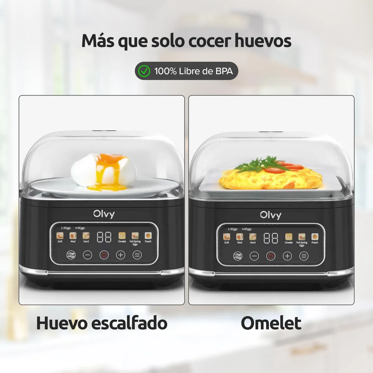 Olvy Hervidor de Huevos Eléctrico 6-en-1 con Temporizador LCD - Cocedor y Cuece Huevos Eléctrico con Apagado Automático y Vaso Medidor - Hervidor de Huevos y Hervidero de Huevos Multifuncional