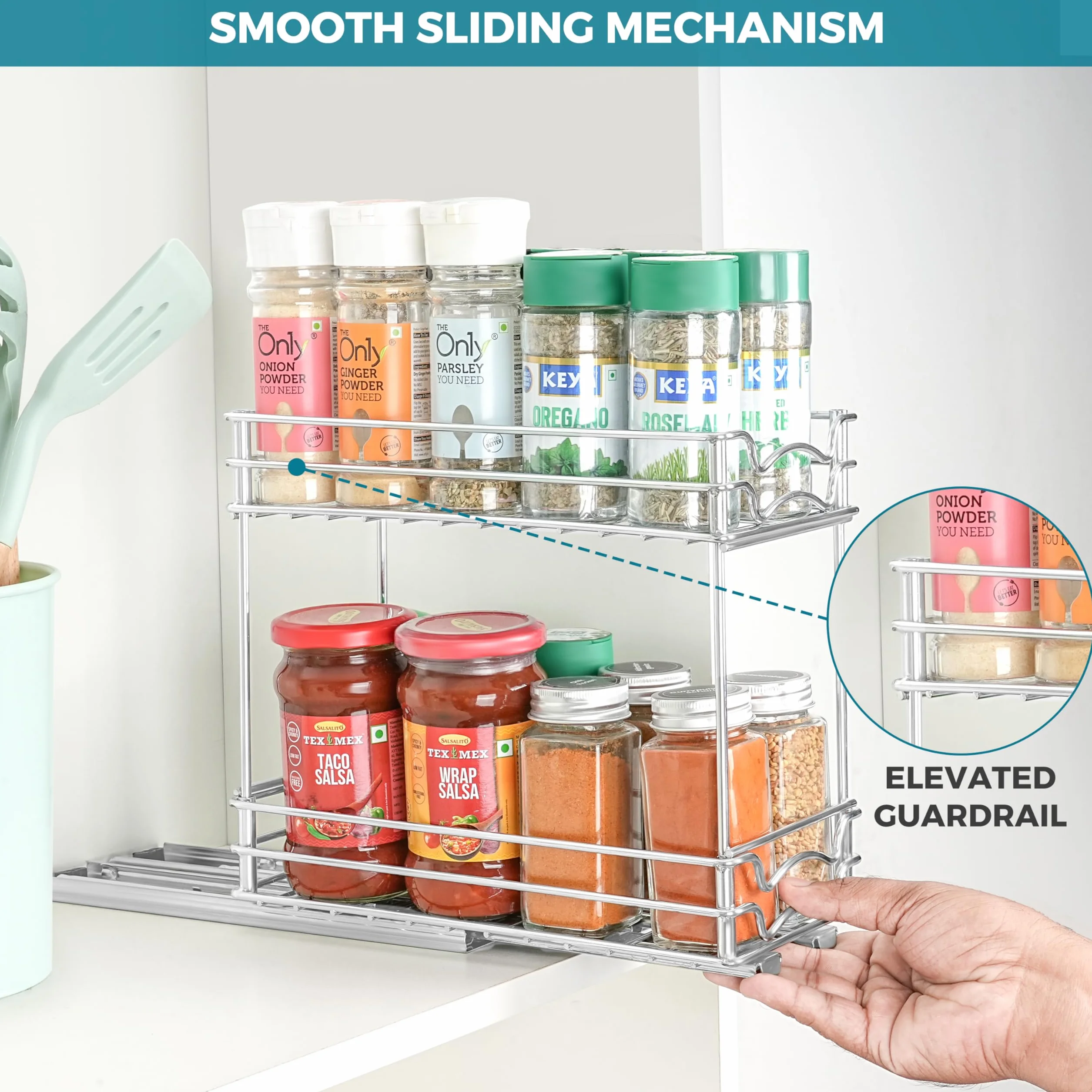 Winter Shore Organizador Especias Extraíble de 2 Niveles - Cajones Deslizables para Armarios de Cocina - Estanterias Almacenaje Deslizables Bajo Fregadero - Organizador Fregadero para Despensas