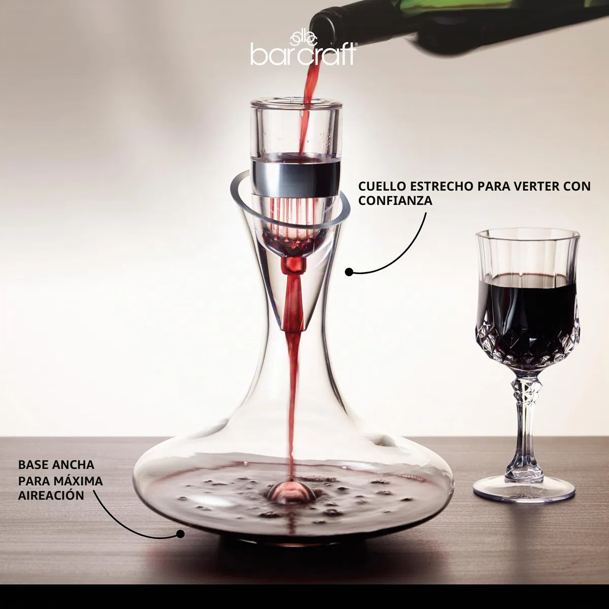 BarCraft Juego Decantador de Vino Luxury en Caja de Regalo, Hecha de Cristal, Transparente, 1.5 litros
