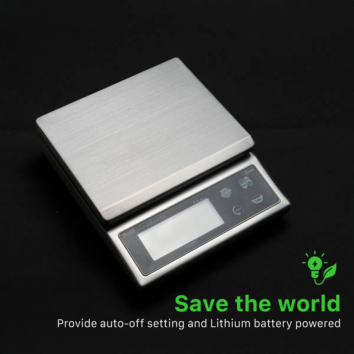 Polit Báscula digital de cocina para alimentos, 13 libras/6 kg, 0,5 g, precisión de 0,5 g, acero inoxidable impermeable con pantalla LCD, recargable, 5 unidades de peso (adaptador de corriente