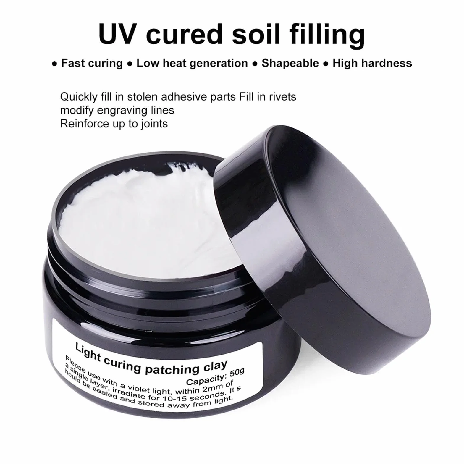 Sxhlseller Putty de Curado UV para Reparación de Impresión 3D - Curado Rápido, Uso Múltiple, Dureza Alta - 50 G de Compuesto de Relleno de de Luz