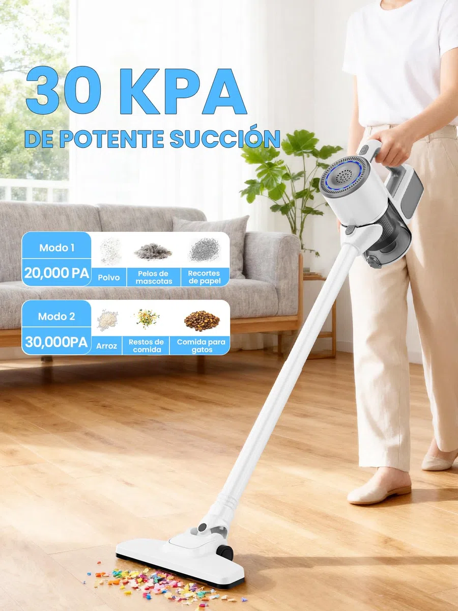 VersLife S6 Aspiradora Escoba sin Cable 2 en 1 con Tubo de Extensión, Multifuncional, Múltiples Boquillas, Carga por USB Tipo C, Filtro HEPA, Múltiple Filtración, para Suelos de Madera/Sofás (Blanco)