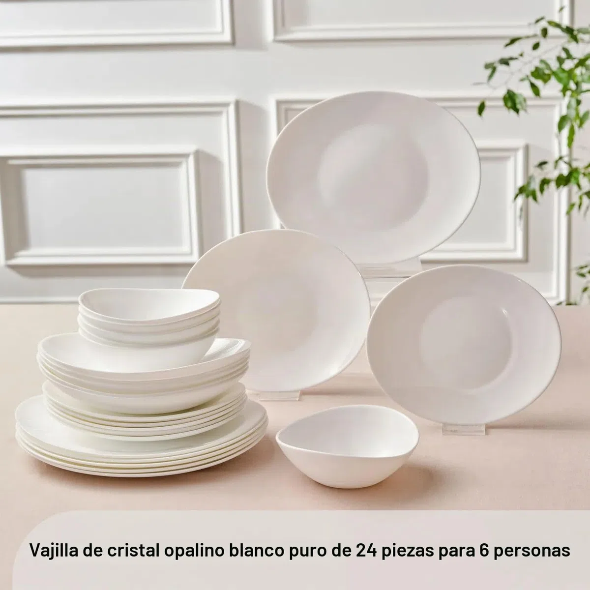 Karaca White Pure - Vajilla de cristal de 24 piezas para 6 personas, elegante vajilla resistente al calor con platos llanos, pasta, cuencos de cereales y platos de postre/acompañamiento