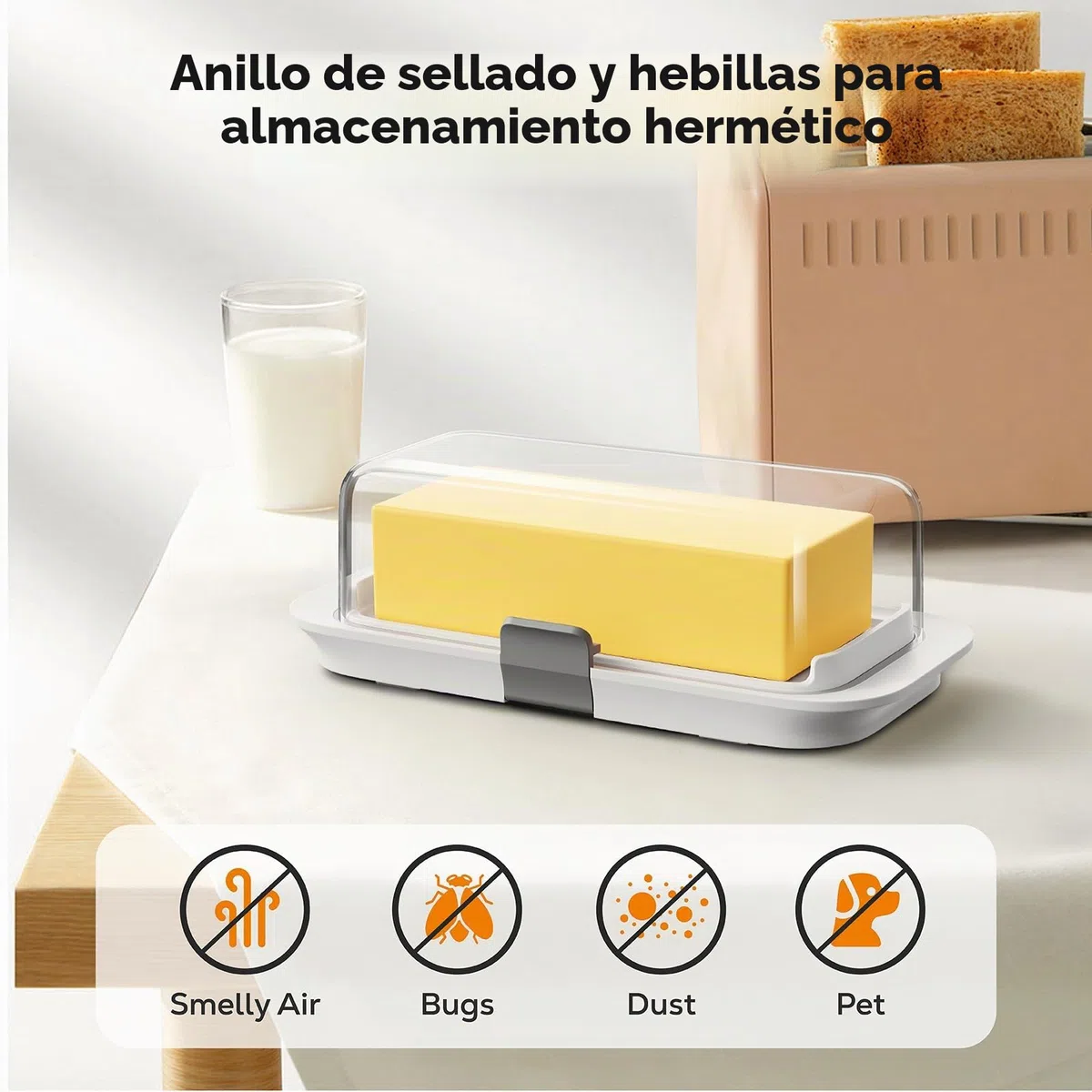 Pisol Mantequera, para 250 gr de manteca, Recipiente Hermético para Mantequilla con Tapa, Diseñado especialmente para mantequillas europeas/Kerrygold/mantequilla francesa