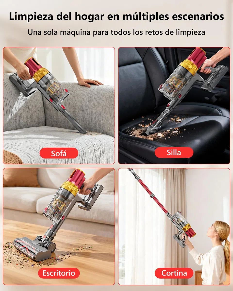 60KPa/600W Aspiradora sin Cable, Aspiradora Fregadora Sin Cable Potente hasta 75Mins, con Carga de Pared Smart Screen, Cepillo Antienredos, Alfombra Pelo Mascota Suelo Sofá