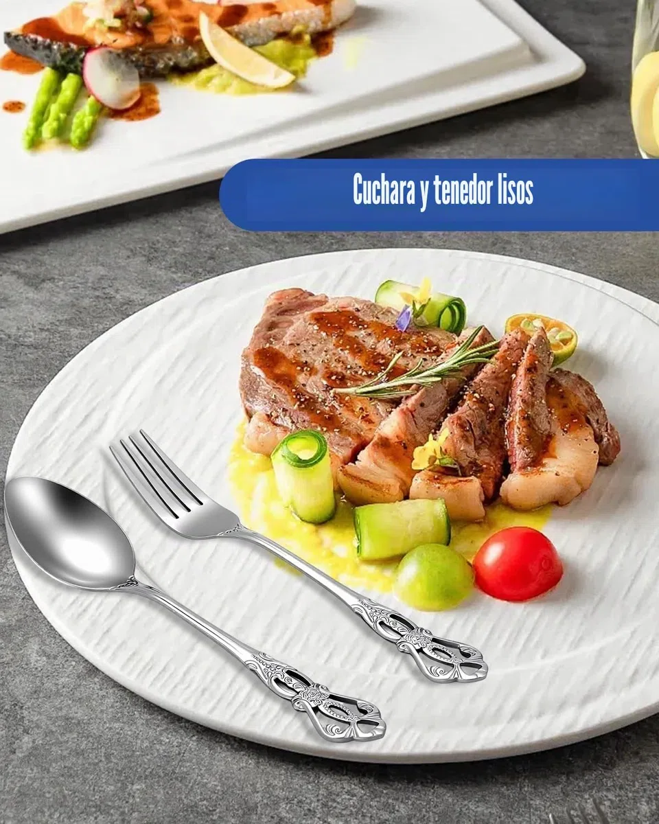 Set de Cubiertos 40 Piezas, Cubiertos Acero Inoxidable, Acabado Pulido Brillante, Juego de Cubertería con Cuchillo, Tenedor, Cuchara, Apto para Lavavajillas,Plata