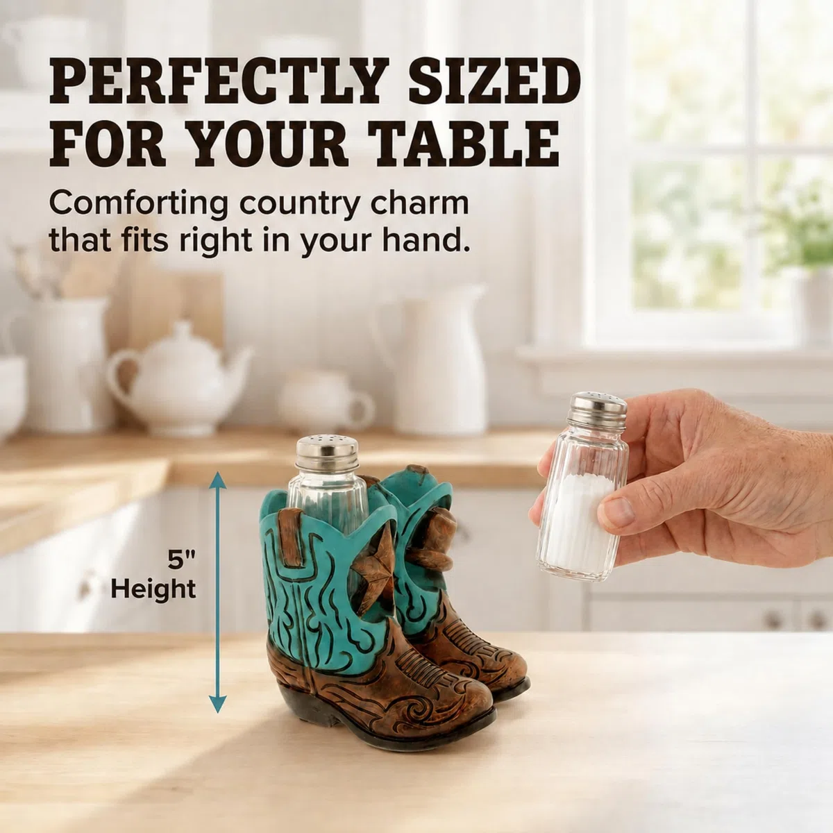 The Bridge Collection Juego de salero y pimentero Western Cowboy Boot – Decoración rústica de mesa de cocina – acento único de granja