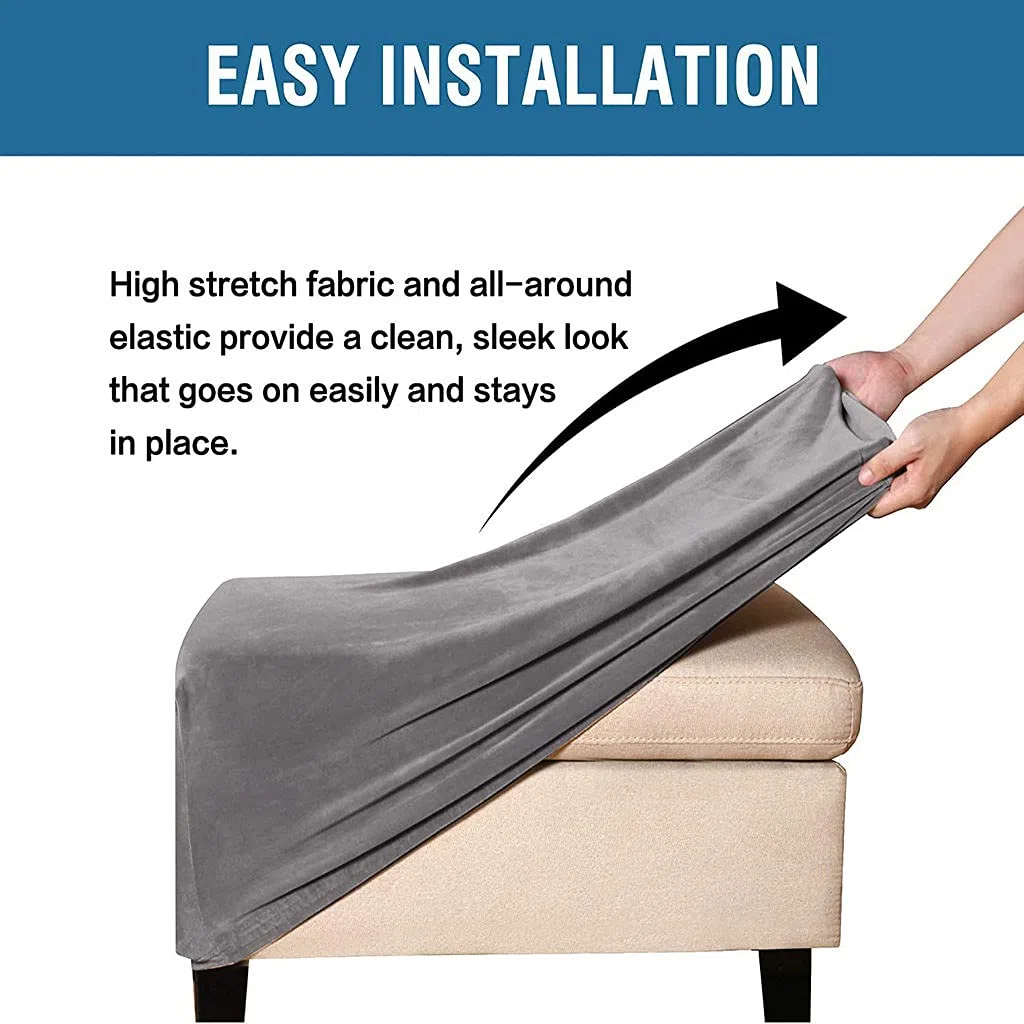 Funda otomana Rectangular de Terciopelo, Funda for reposapiés Cuadrada elástica, otomana Suave y Plegable, Protector de sofá Lavable Antideslizante for Sala de Estar(Grigio,Grande)