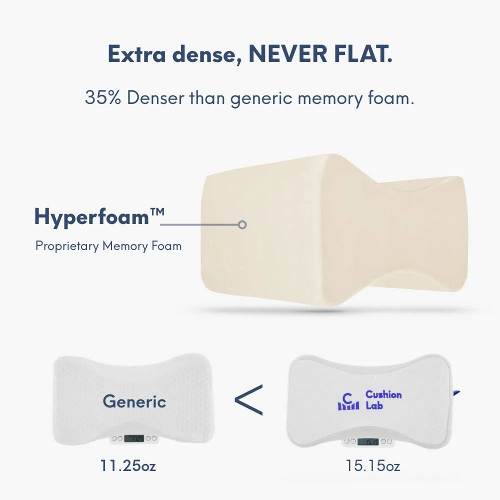 Cushion Lab - Almohada ortopédica Extra densa de Rodilla para Personas Que Duermen de Lado con Funda hipoalergénica, Soporte Firme de piernas para Cadera, Embarazo, ciática, articulaciones, Columna