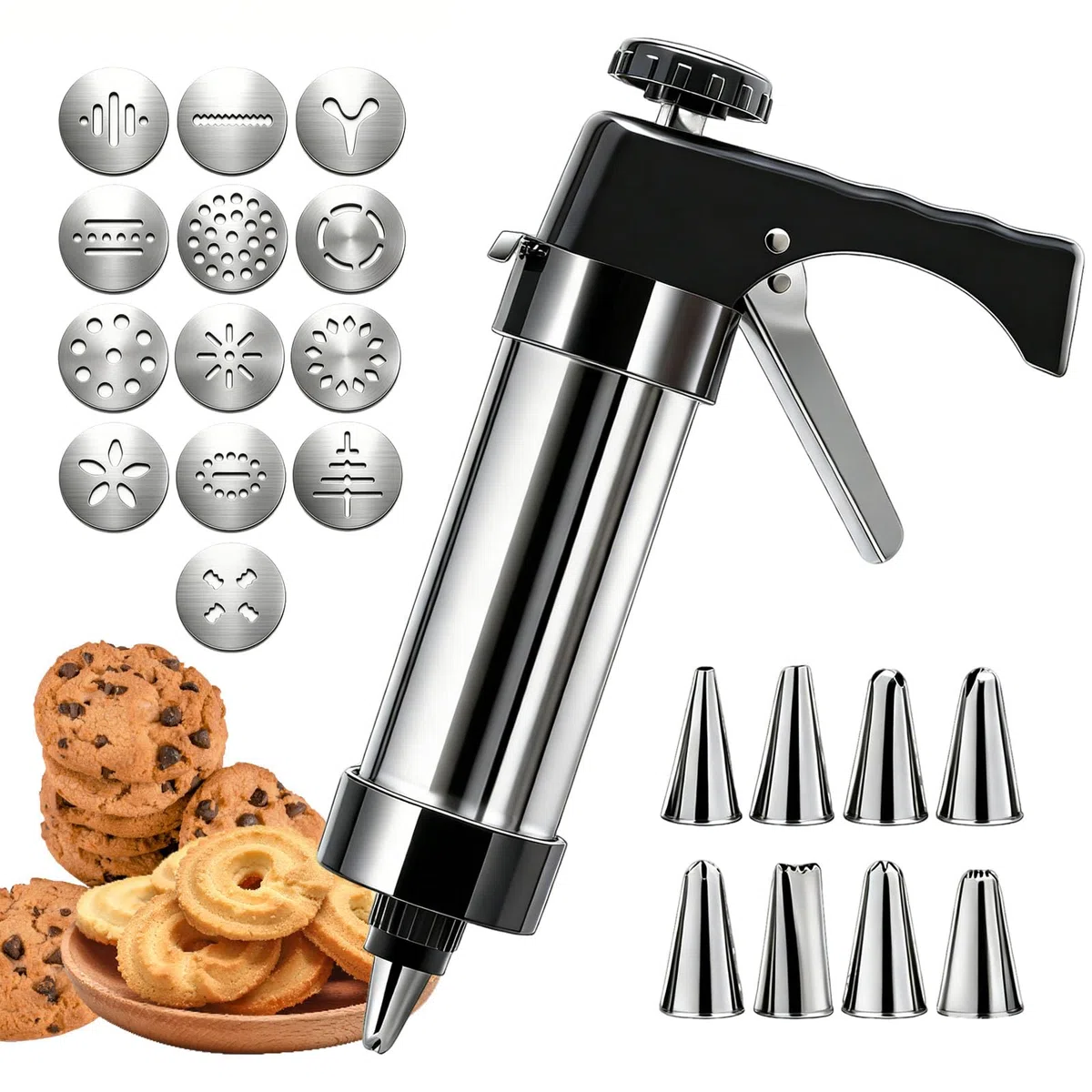 Biscuit Maker Máquina de Hacer Galletas con 13 Plantillas y 8 Boquillas para Churros Galletas y Decorar Postres
