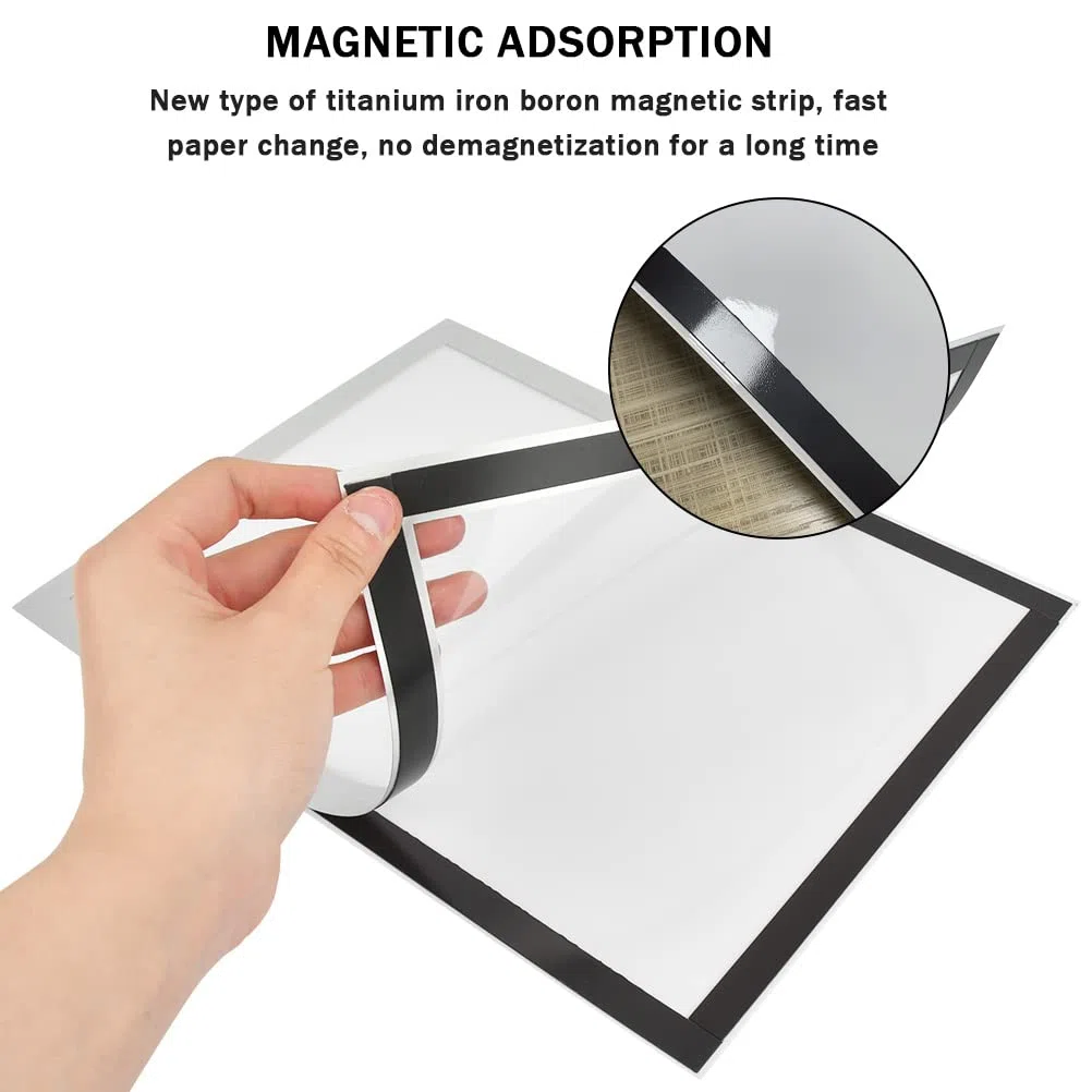 10 Marcos Magnéticos Autoadhesivos A4 Información Marco con Cierre Magnético,Pantalla de Doble Cara Impermeable,Fundas para Letreros,Licencia,Fotos,Documento,Paredes y Ventanas