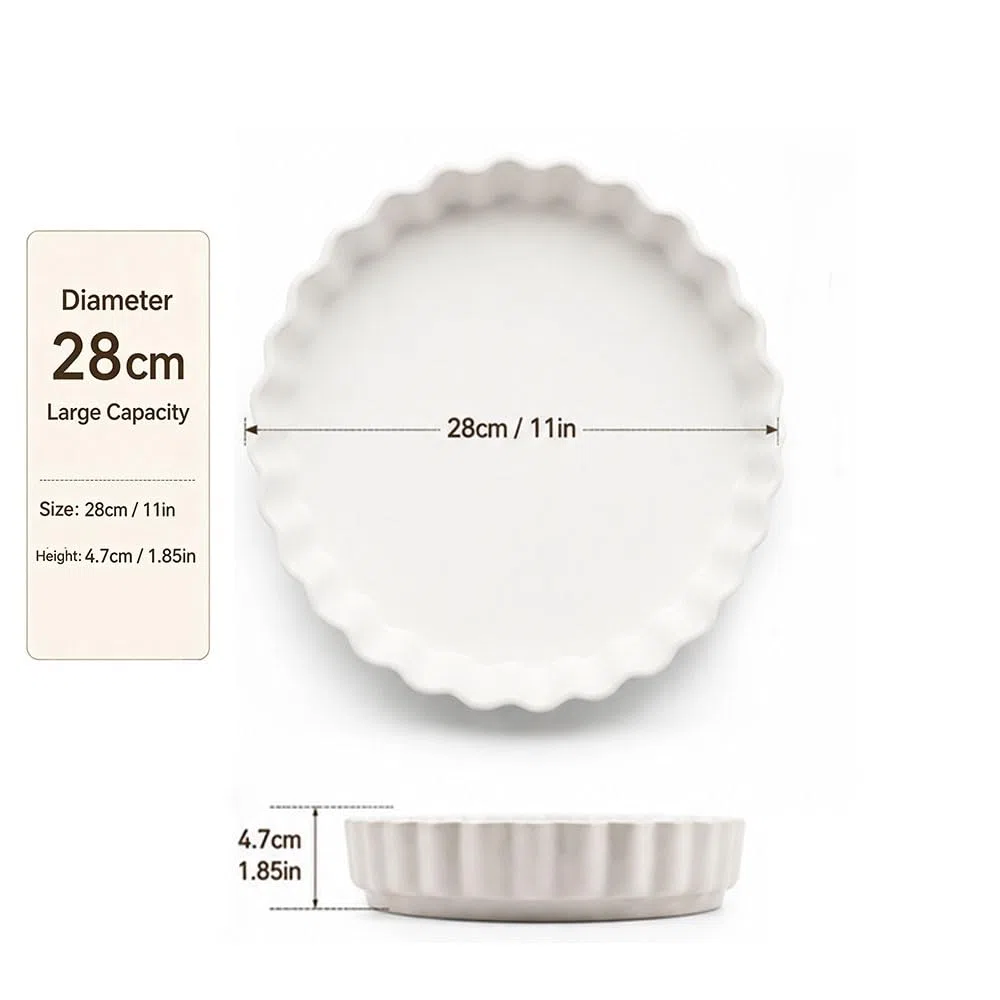 Molde de Cerámica Antiadherente para Quiche 28 cm Fuente de Horno Redonda,para Quiche, Tarta de Manzana y Repostería