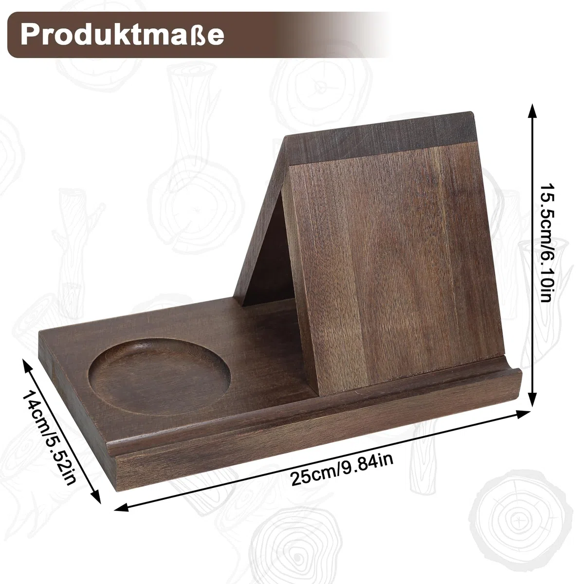 Soporte de libros triangular de madera con soporte para bebidas, soporte de libros de madera con ranuras, contador triangular con bandeja de café, regalos para amantes de los libros,