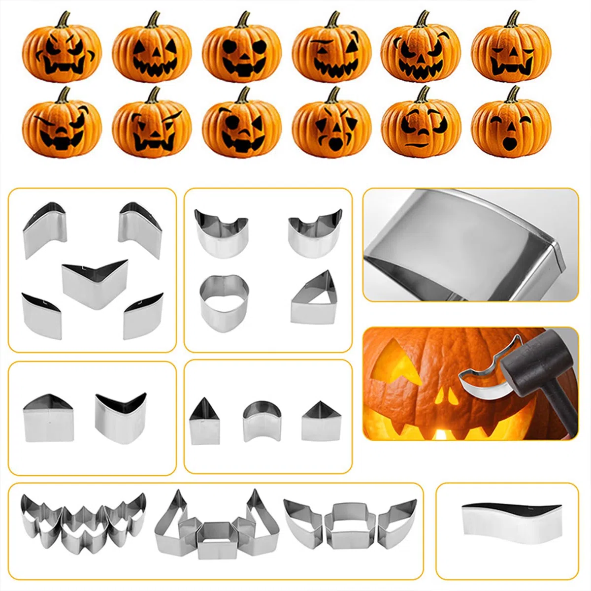 Kit De Herramientas Para Tallar Calabazas De Halloween | Set para Tallar Calabazas 'Lantern | Juego De 37 Piezas En Acero Inoxidable Robusto Para Toda La Familia