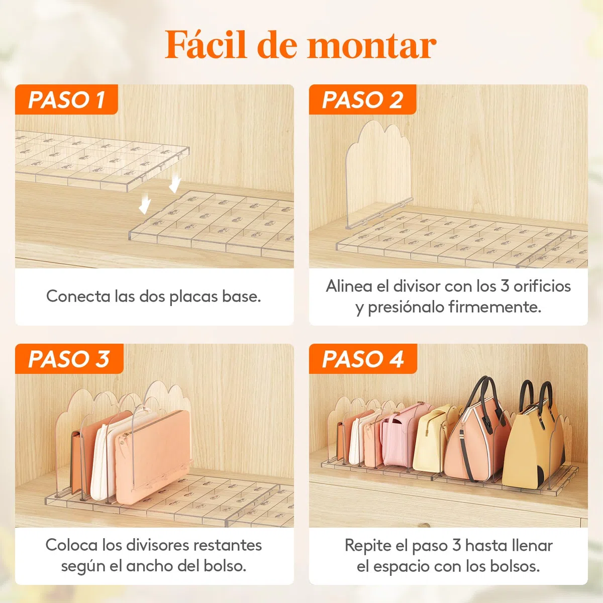 Lifewit 2 PCS Organizador de Bolsos de Plástico, Adjustable Separador Bolsos para Almacenaje Armario Estantes, Divisores de Embrague/Bolsos Mano/Libro para Dormitorio, Oficina,Librerías, Transparente