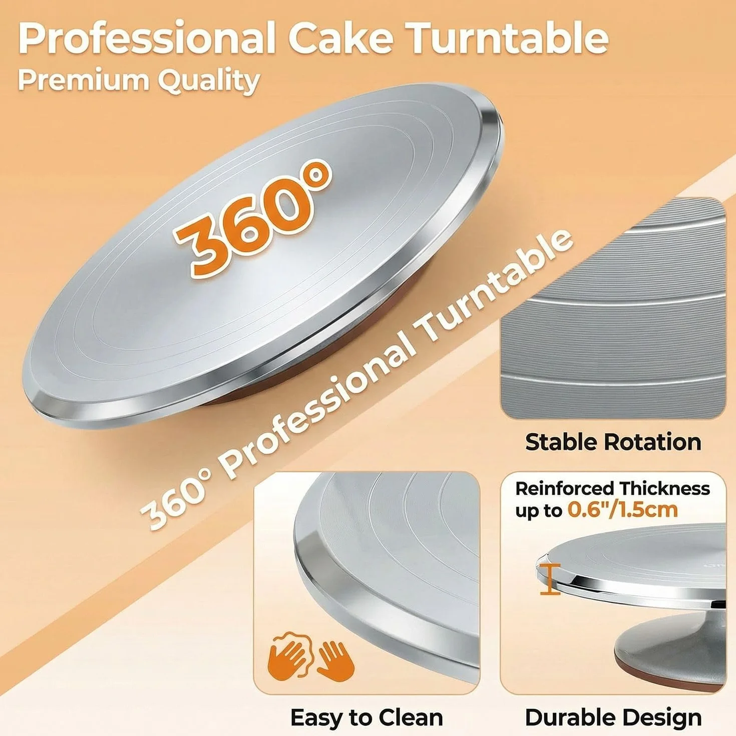 Plato Giratorio para Tartas de Aluminio - Base Giratoria para Decoración Profesional con Set de 144 Accesorios de Repostería Incluye Espátula y Boquillas, Gran Regalo para Mujeres