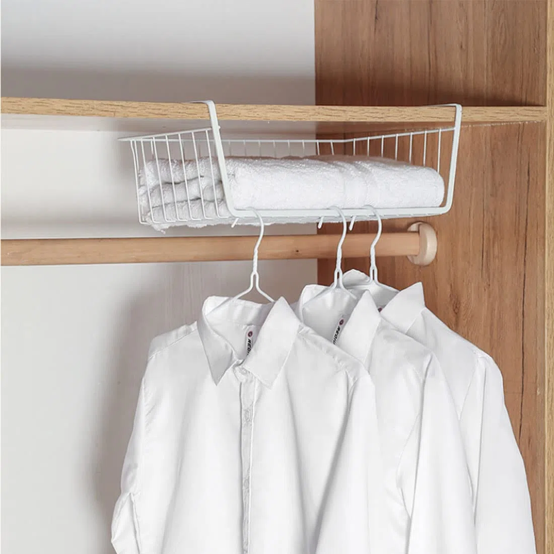 Cesta de almacenamiento para colgar debajo del estante, organizador de alambre de metal extraíble para cocina, armarios, estantes, gabinete, oficina (paquete de 2 unidades), color blanco