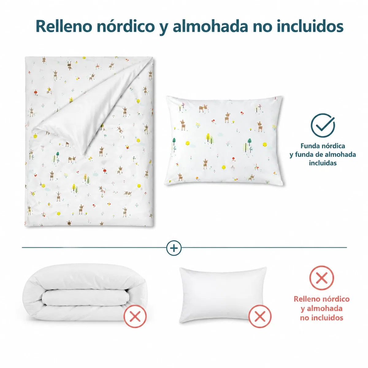 various Funda Nórdica Cuna 100 x 135 cm,Almohada 40 x 60 cm,Gazelle | Cuna 60x120 cm, 2 Piezas,100% Algodón transpirable, cierre con cremallera