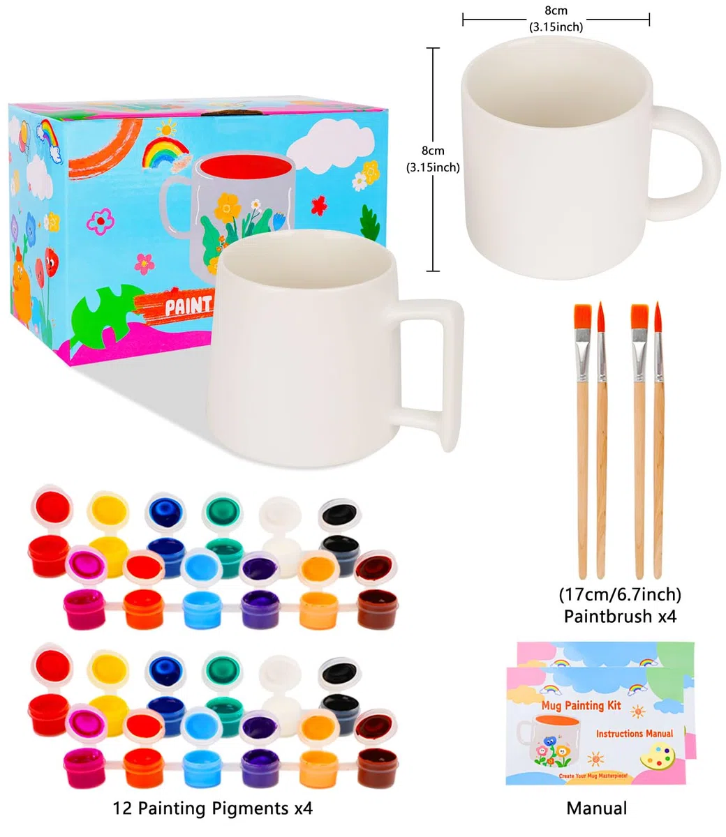 Vuxava Kit para Pintar Tazas de Cerámica – Taza Personalizada DIY con Pintura y Pinceles – Manualidades Creativas para Adultos y Niños – Idea de Regalo para Cumpleaños o Navidad