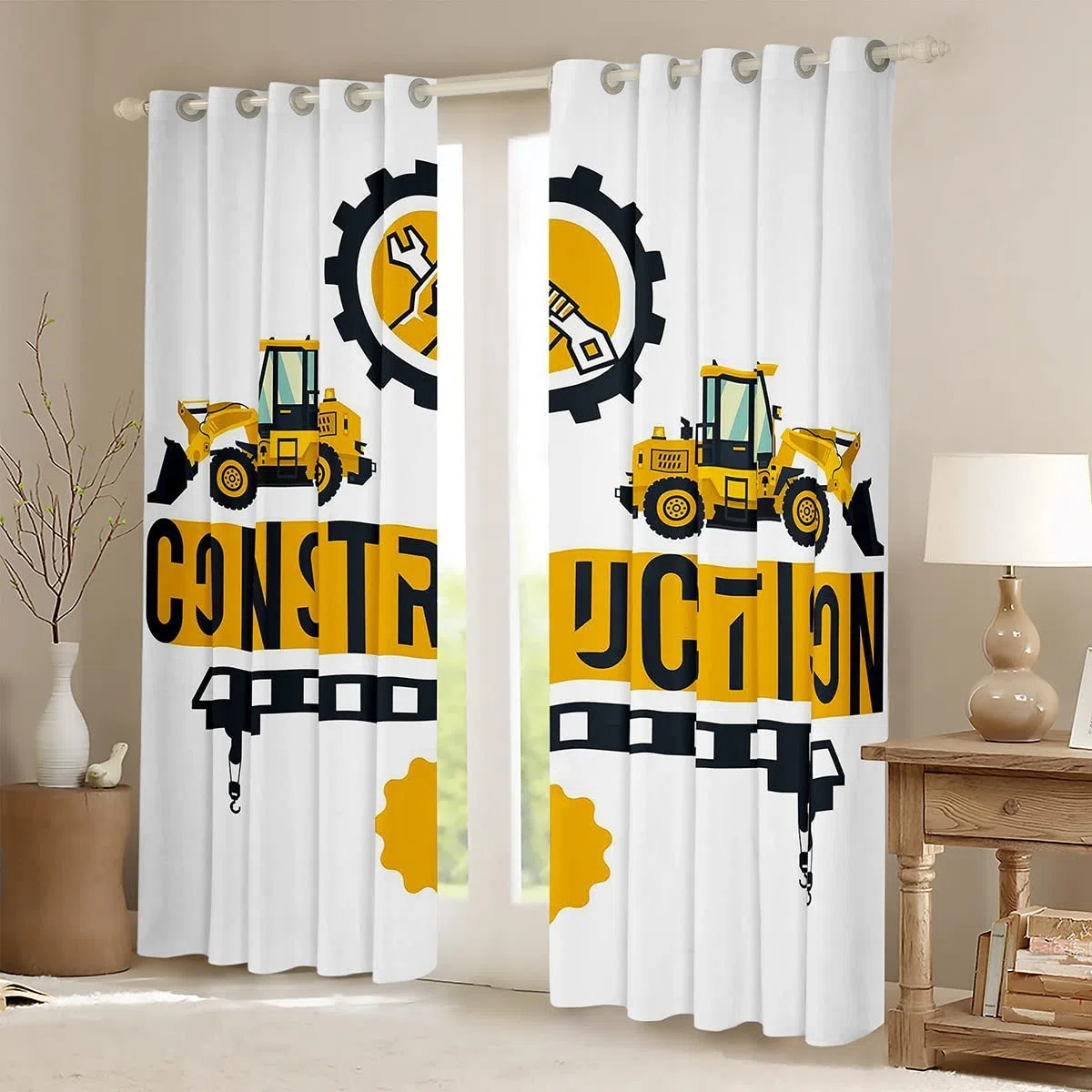 Cortina de Excavadora para niñas y niños para Obras de construcción, para oscurecer Coches, Equipo de Cortina Opaca para Camiones (30%-50%) de Dibujos Animados, maquinaria de automóviles, Cortinas de