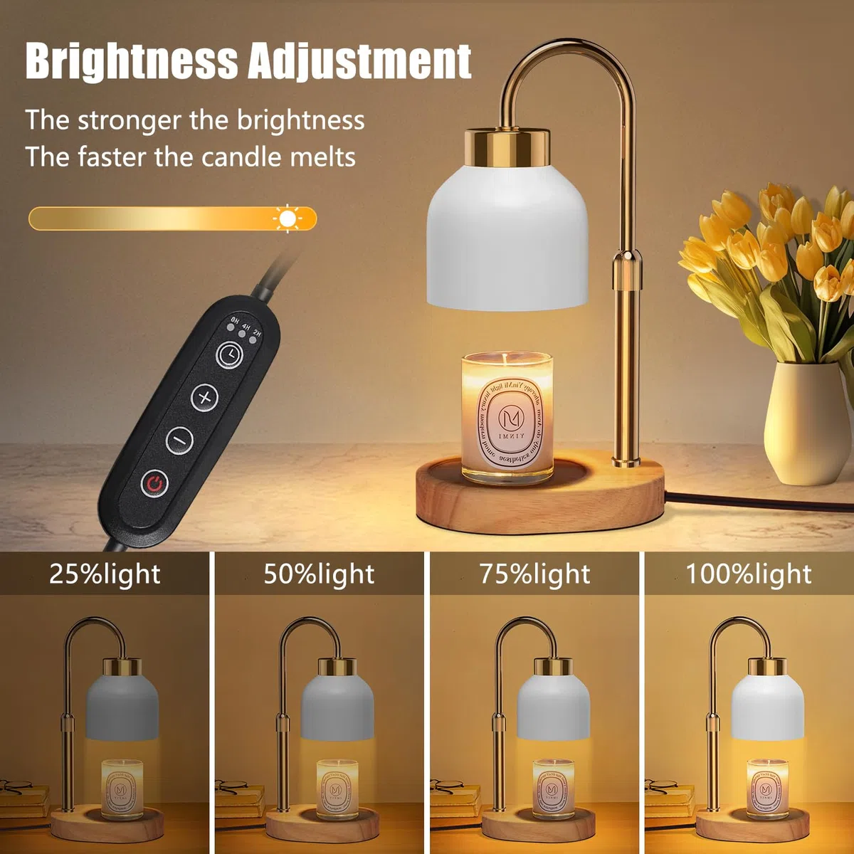Calentador de Velas con Temporizador y Regulador, Lámpara Calentadora de Velas, Candle Warmer Lamp – Altura Ajustable, 4 Niveles de Luz (Regalo para Él/Ella)