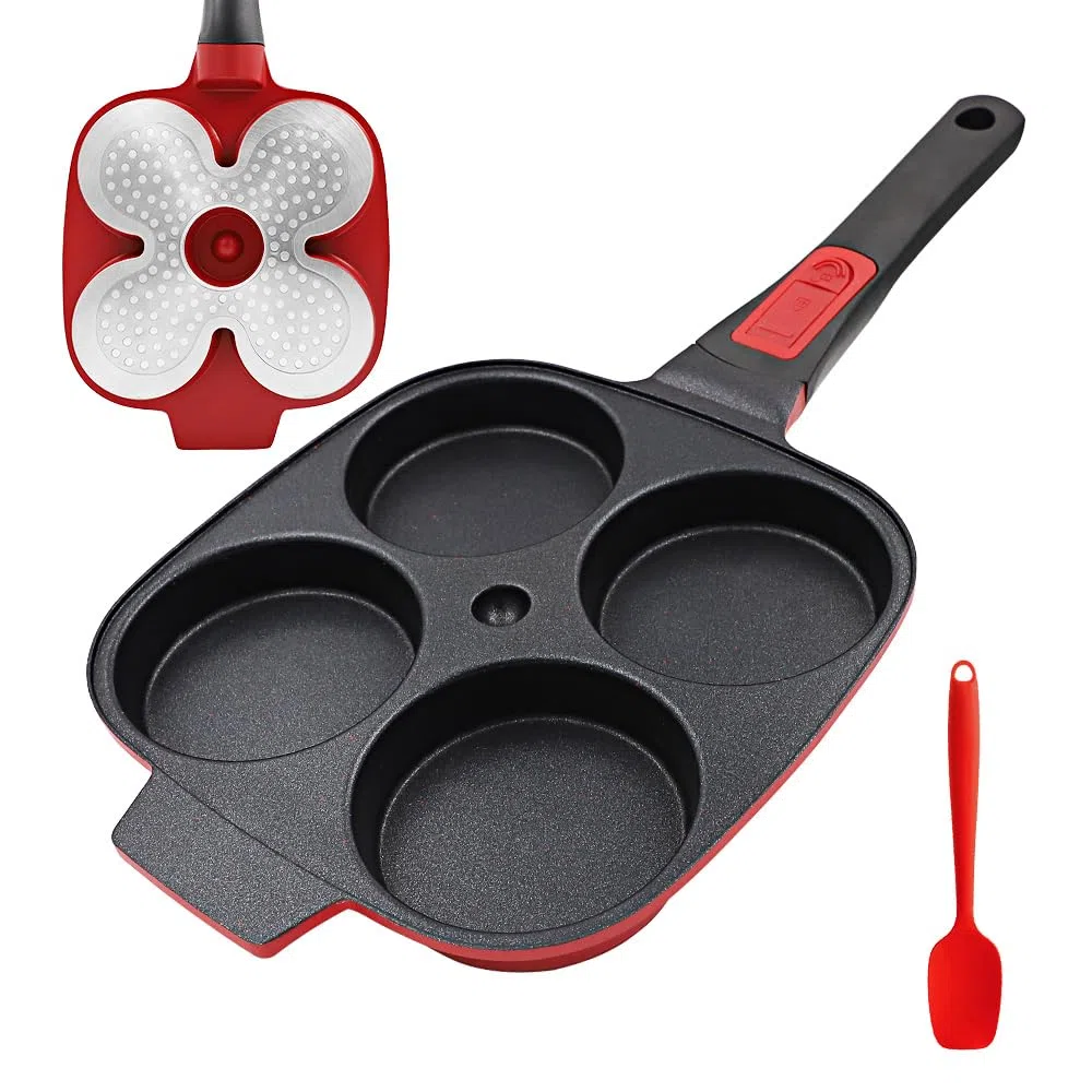 RANX INGST Sartén Tortitas con Mango Extraíble, Sarten Tortilla Inducción 4 Agujeros, Sartén Huevos Poche Antiadherente