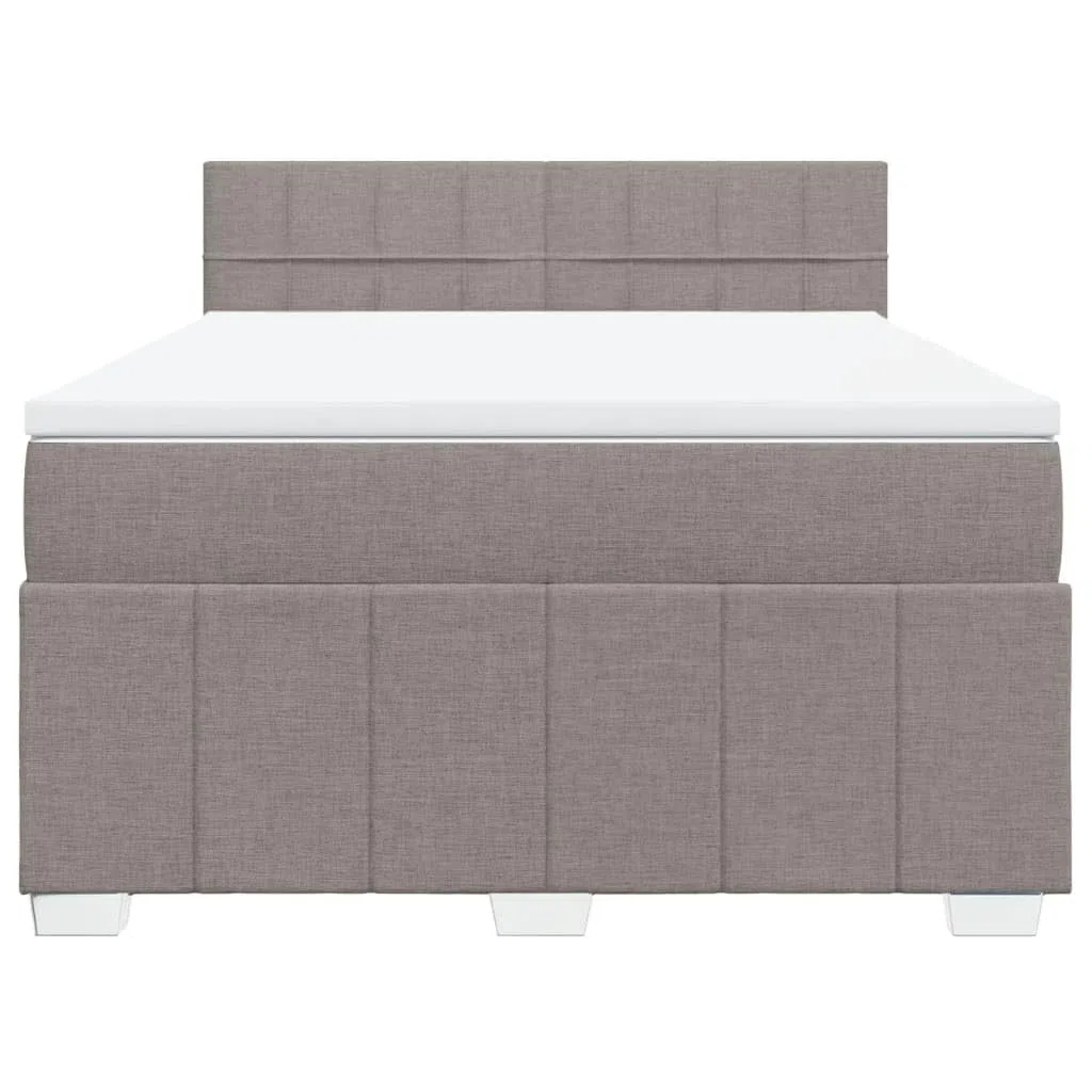 Cama con somier con colchón de muelles ensacados, color topo, 160 x 200 cm, altura regulable, cómodo cubrecolchón, tejido de poliéster transpirable